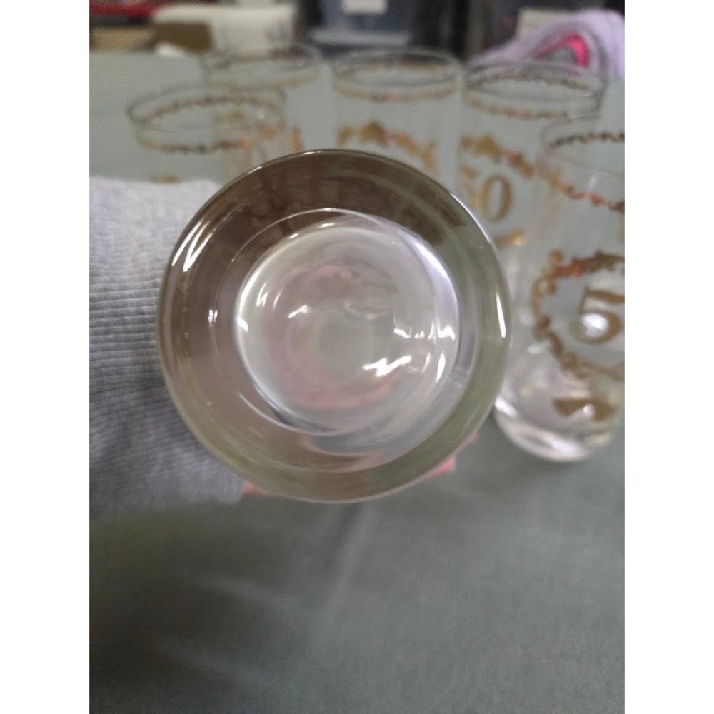 Vintage 50th Anniversary Gold Gilt Highball Glasses Set of 7 Mid Century Modern - Picture 3 of 5